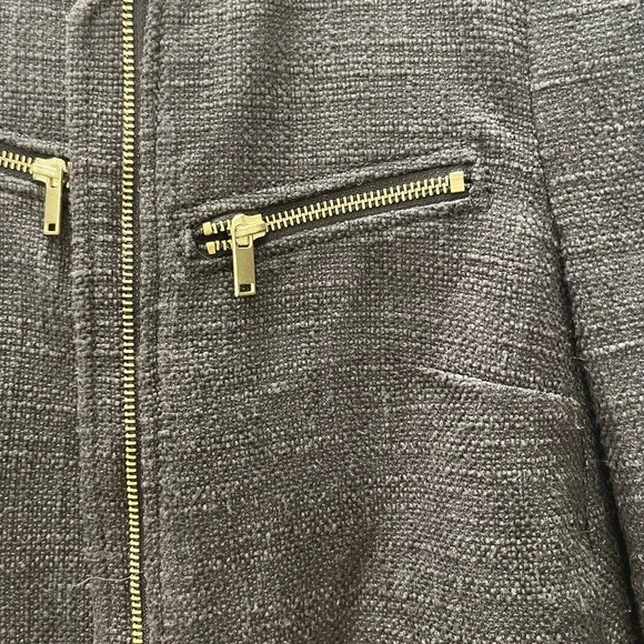H&M Charcoal Textured Tweed Jacket Blazer with Gold Details - Picture 2 of 8